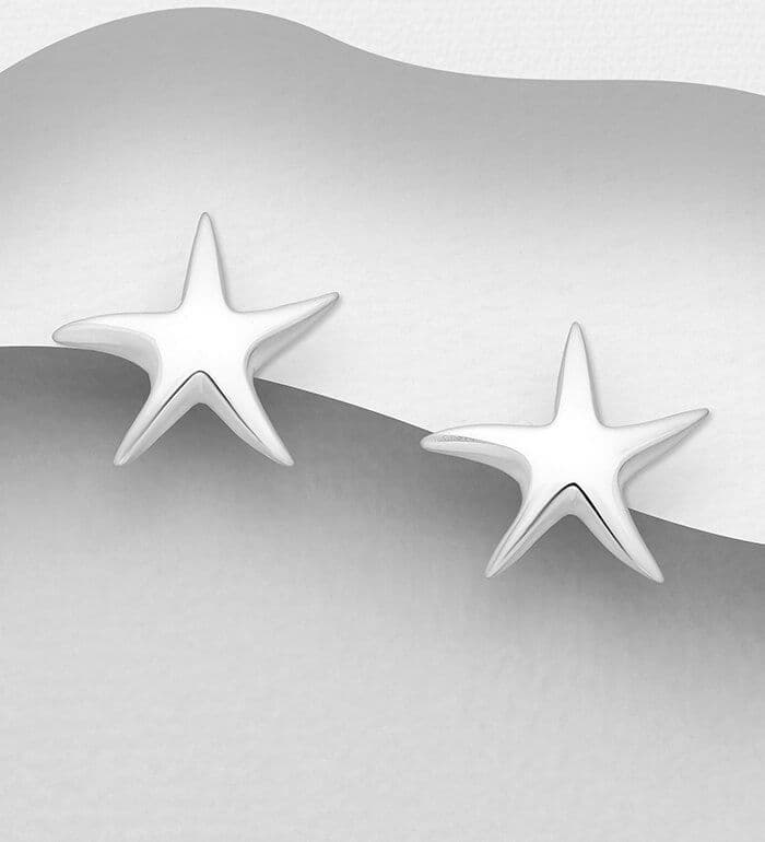 Elegant 925 Sterling Silver Polished Starfish Push-Back/Stud Earrings