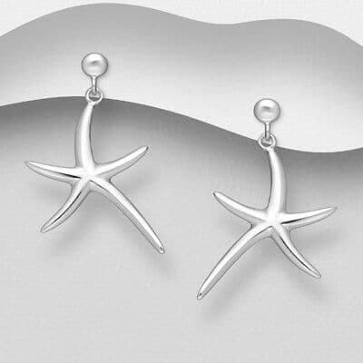 Elegant Hand-Crafted Starfish Earrings 925 Sterling Silver  Push-Back / Drop Style
