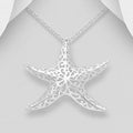 Elegant Large OpenWork Starfish Pendant Necklace in Solid 925 Sterling Silver