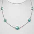 925 Sterling Silver Necklace decorated with Aqua Chalcedony Gem Stones - 15- 18"