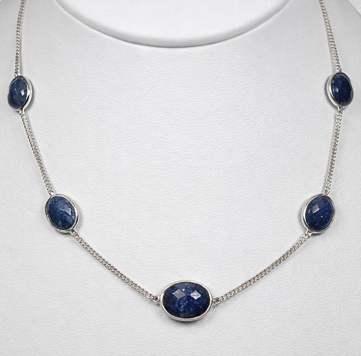 925 Sterling Silver Lapis Lazuli Necklace - 15 - 18"