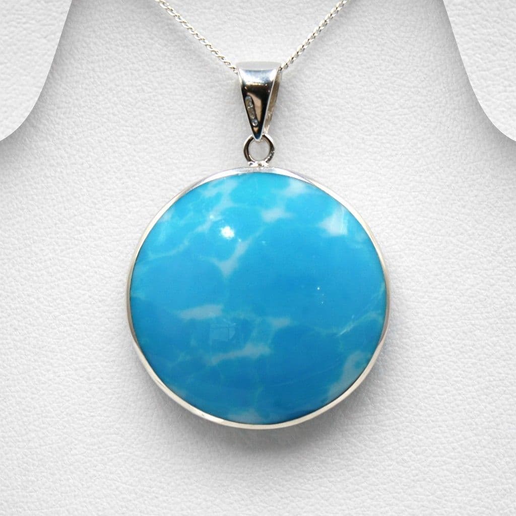 Exclusive 925 Silver Round Tree of Life Pendant & Chain Set  with Light Blue Turquoise Stone Stone -
