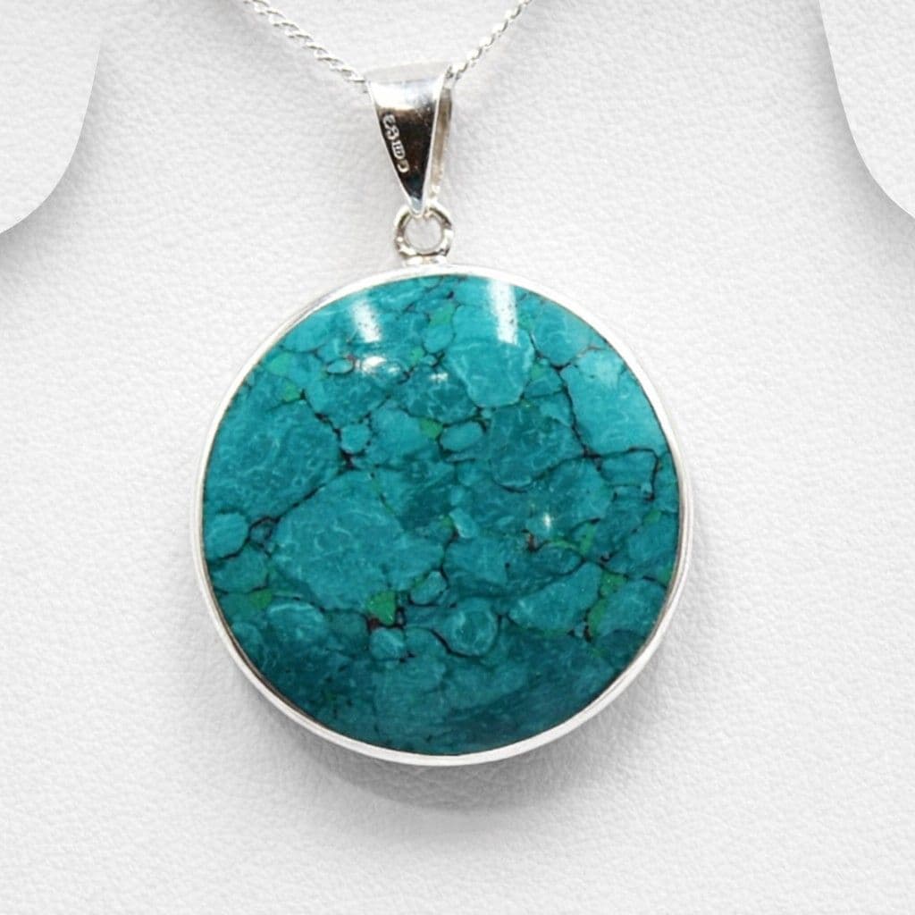 Exclusive 925 Sterling  Silver Round Tree of Life Pendant & Chain with Turquoise Stone -  Reversible