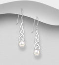 Exquisite 925 Sterling Silver Celtic Hook/Drop Earrings Adorned with Freshwater Pearls