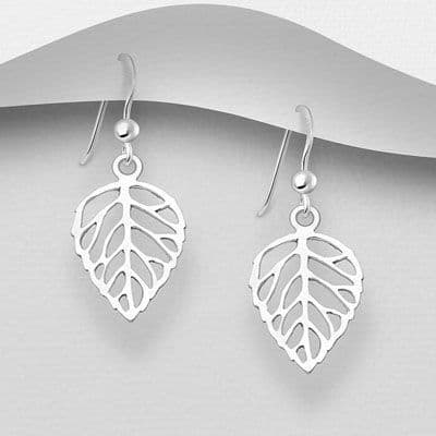 Exquisite 925 Sterling Silver Open Leaf Design Hook/Drop Earrings