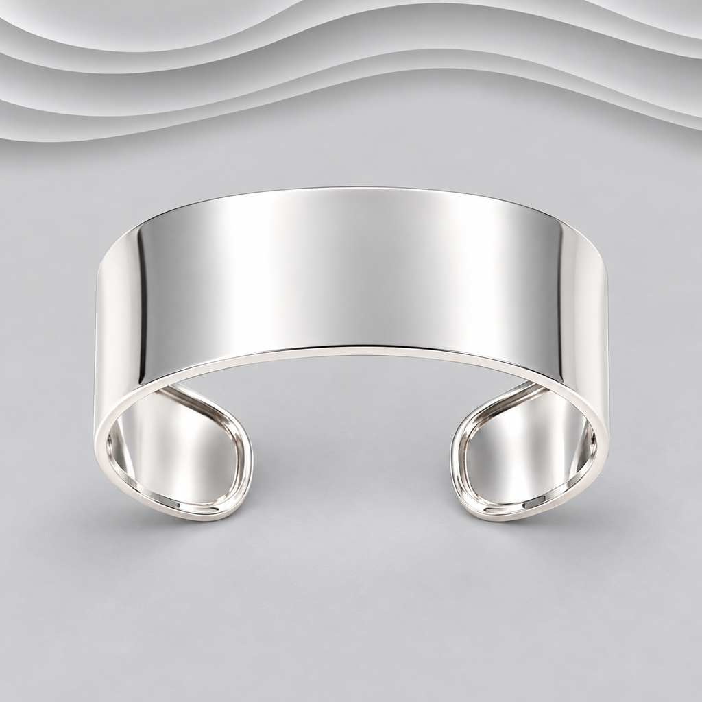 925 Sterling Silver Wide Polished Cuff Bangle - Classic Designer Inspired