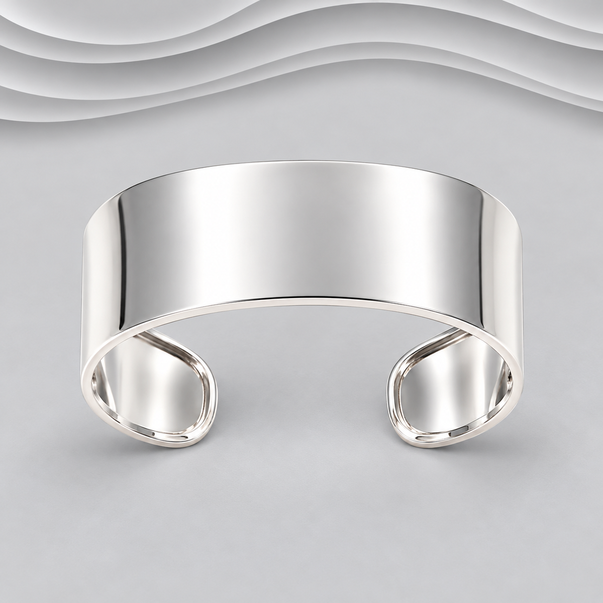 925 Sterling Silver Wide Polished Cuff Bangle - Classic Designer Inspired