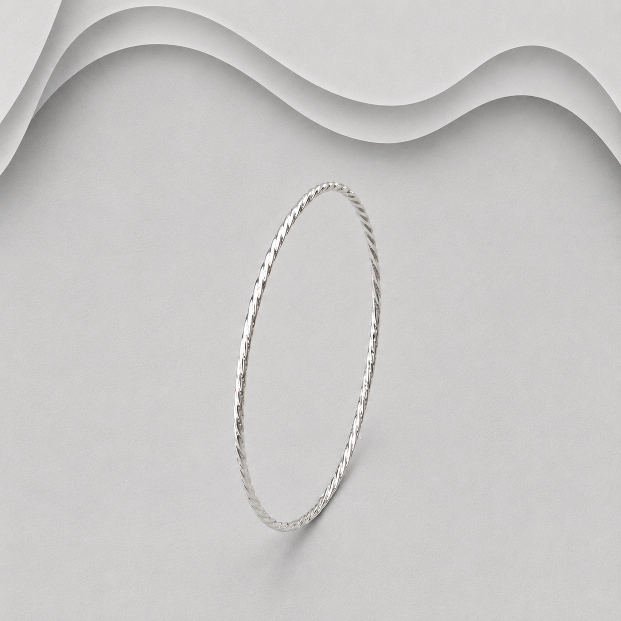 925 Sterling Silver Fine Twisted Slave Bangle 1mm Width