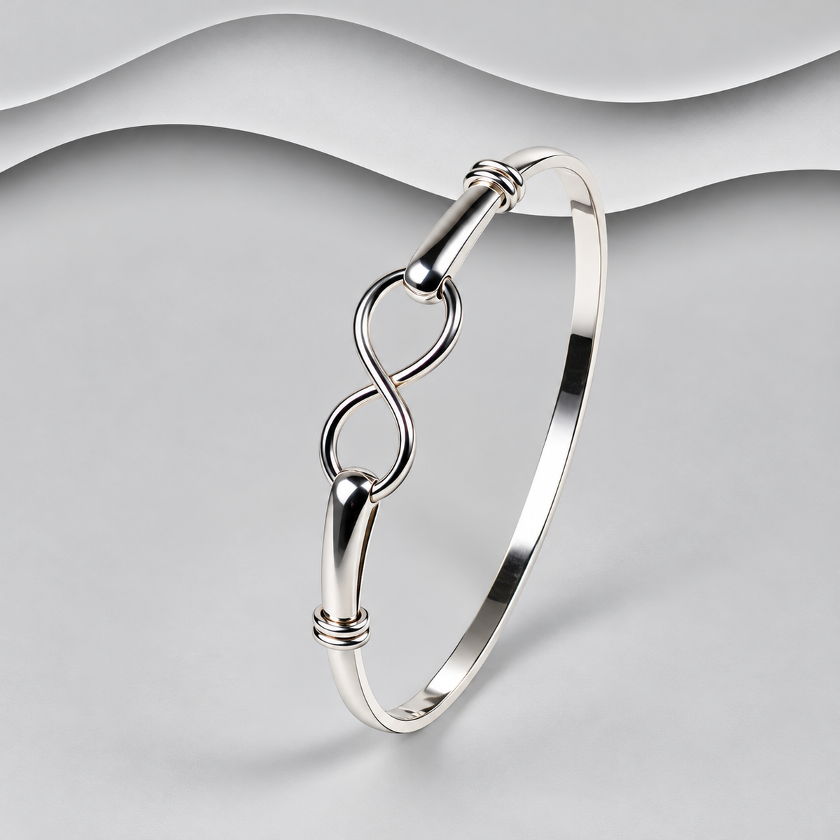 925 Sterling Silver Infinity Bangle - Very Safe Clasp