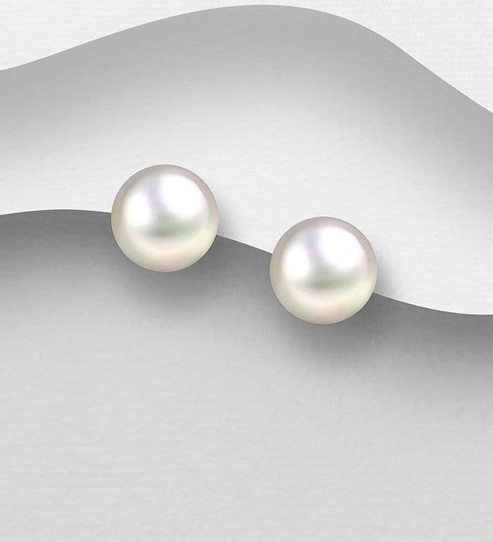 Fabulous 925 Sterling Silver Stud Earrings Adorned with AAA Freshwater Pearls (9-9.5 mm Diameter)