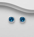 Hand Crafted Blue Topaz Stud Earrings in 925 Sterling Silver with Push-Back Closure - Exclusive