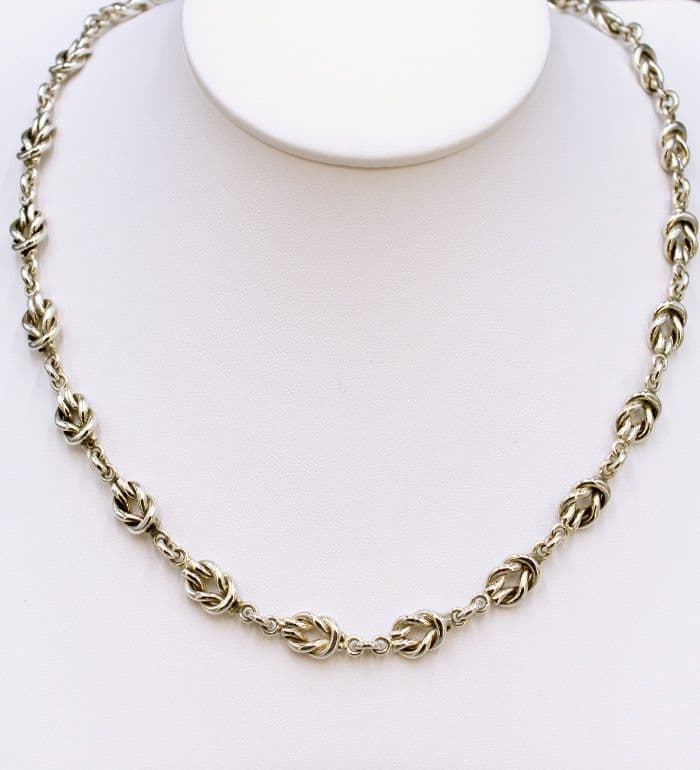 Hand Crafted Sterling Silver Love Knot Link Necklace - 925 Solid Sterling Silver