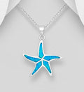 Hand made 925 Sterling Silver Starfish Pendant & Chain Adorned With Lab-Created Opal.