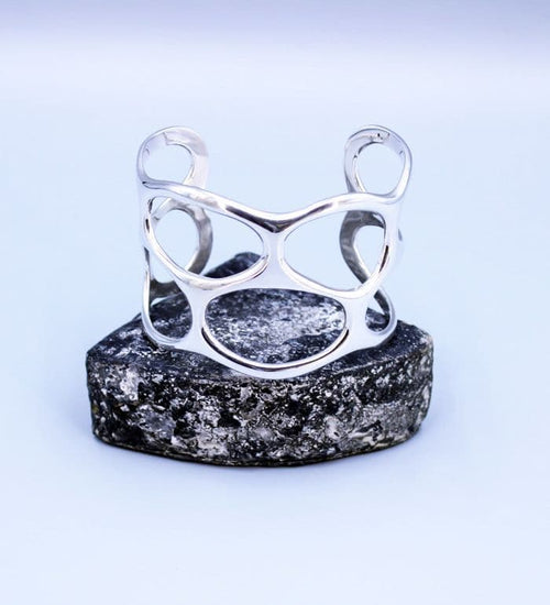 )Handcrafted 925 Solid Sterling Silver Artisan-Made Polished Cuff Bangle - Limited Edition