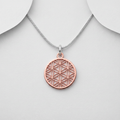 925 Sterling Silver Two Tone Pink Gold Flower of Life Pendant & Chain