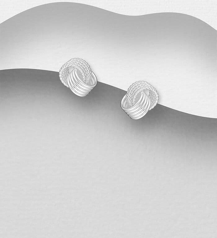 Plain & twisted Design 925 Sterling Silver 13 mm Knot Push-Back/Stud Earrings - Perfect Gift