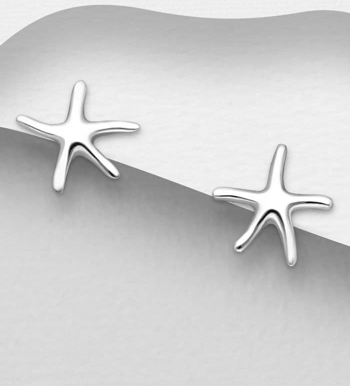 Polished 925 Sterling Silver Small Starfish Push-Back Earrings