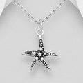 Small Hand Crafted 925 Sterling Silver Oxidized Starfish Pendant & Chain