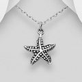 Smallish HandCrafted 925 Sterling Silver Oxidized Starfish Pendant & Chain