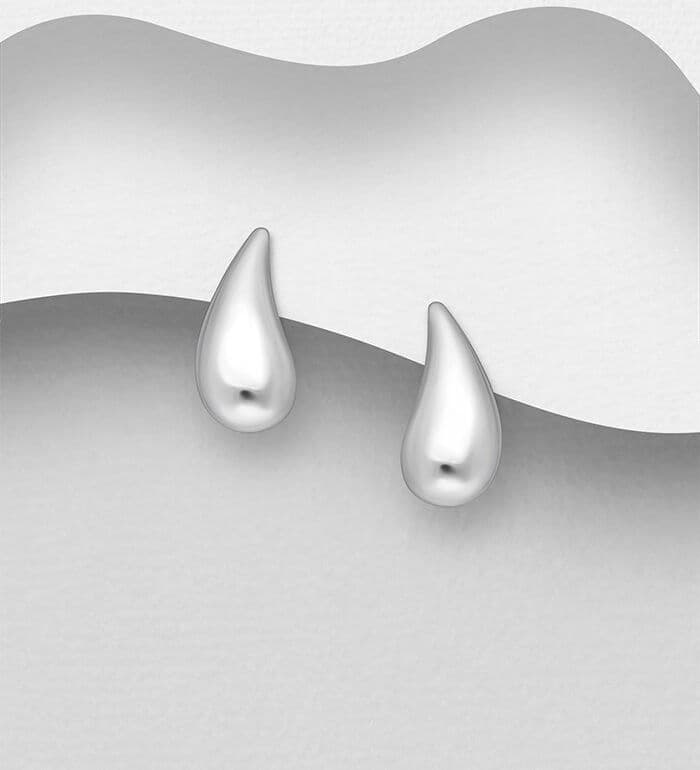 Solid 925 Sterling Silver Droplet Push-Back/Stud Earrings