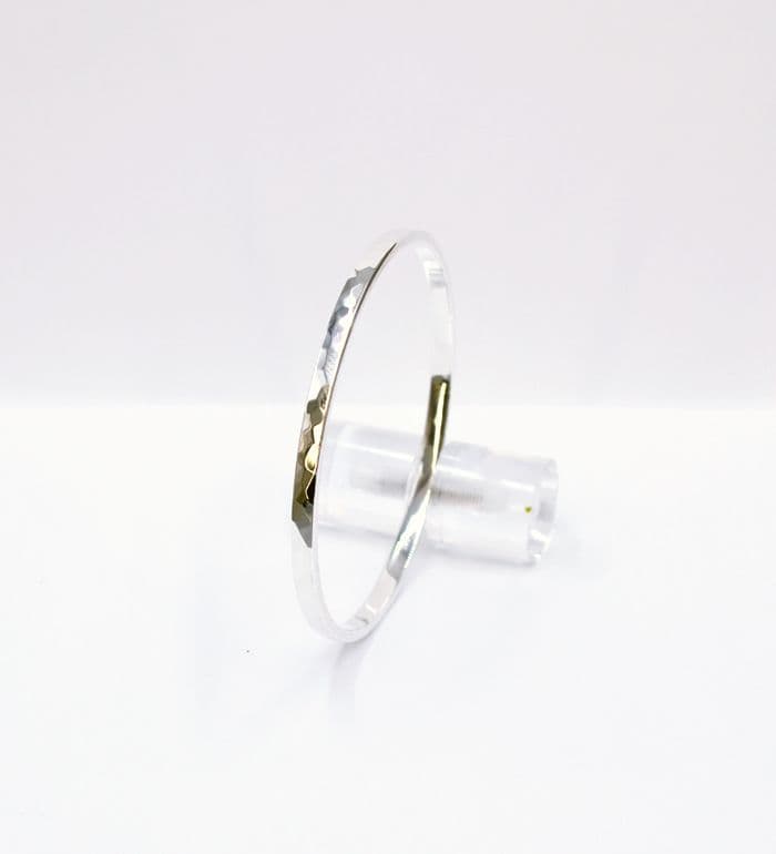 Solid 925 Sterling Silver Hammered Round Bangle - 5m Wide - 3 mm Thick
