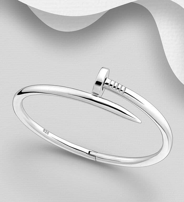Solid 925 Sterling  Silver Hand Crafted Designer Inspired Nail Bangle