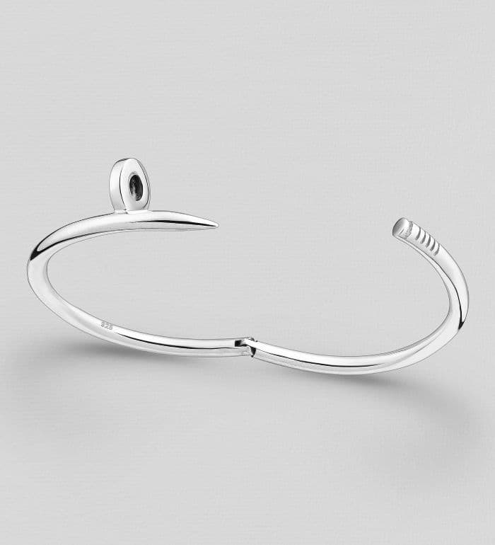 Solid 925 Sterling  Silver Hand Crafted Designer Inspired Nail Bangle