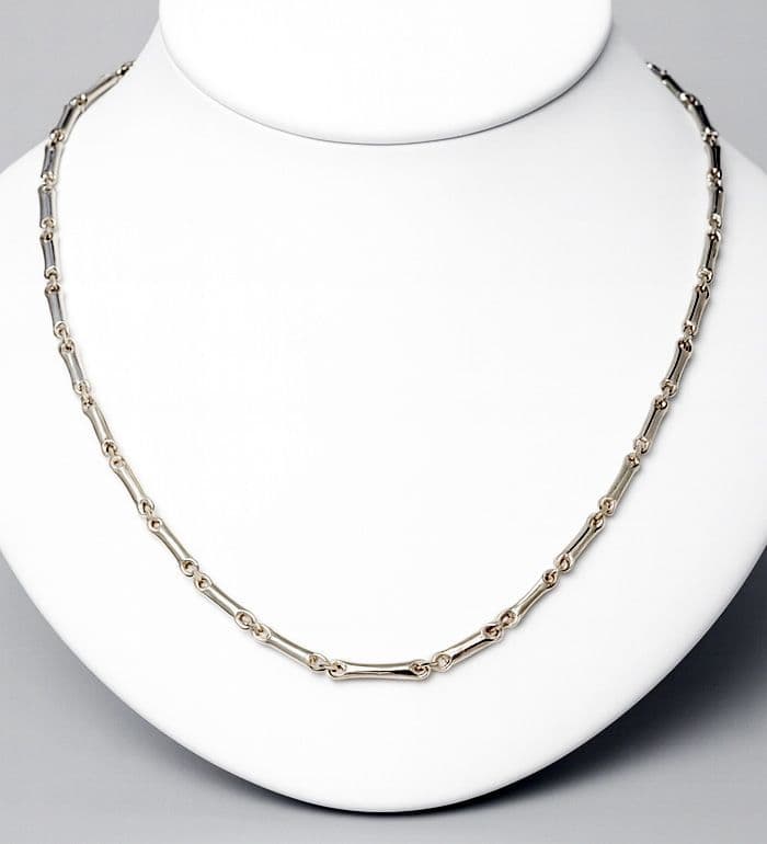 Solid 925 Sterling Silver Hand Crafted Oblong Link Necklace. Exclusive Design