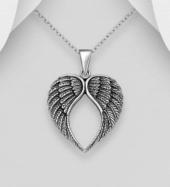 Solid 925 Sterling Silver Stunning Design Oxidized Wings Pendant & Chain