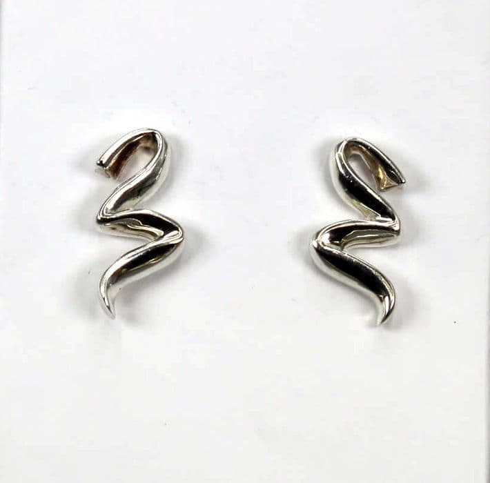 Solid Handcrafted 925 Sterling Silver Zig-Zag Stud Earrings  Bold, Modern & Unique