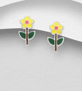 Sterling Silver Flower Jacket Earrings, Decorated with Coloured Enamel