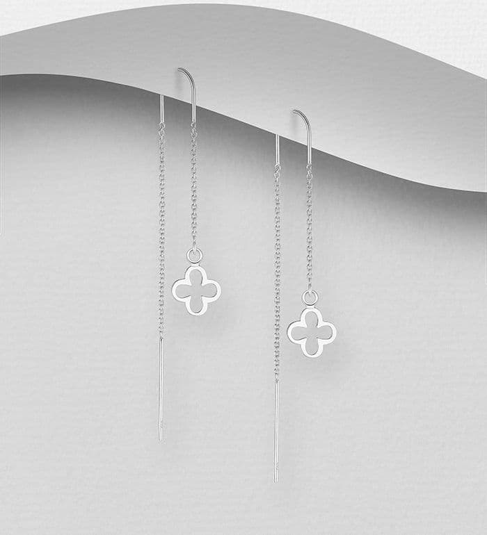 Stunning 925 Sterling Silver Clover Threader Earrings