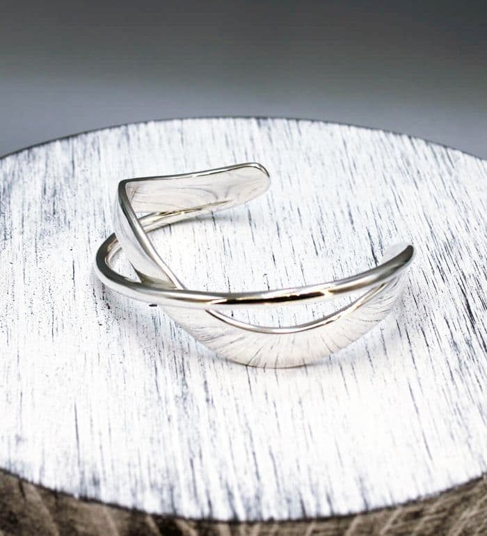 Stunning 925 Sterling Silver Crossed Centre Cuff Bangle - One of a Kind Design, Truly Unique