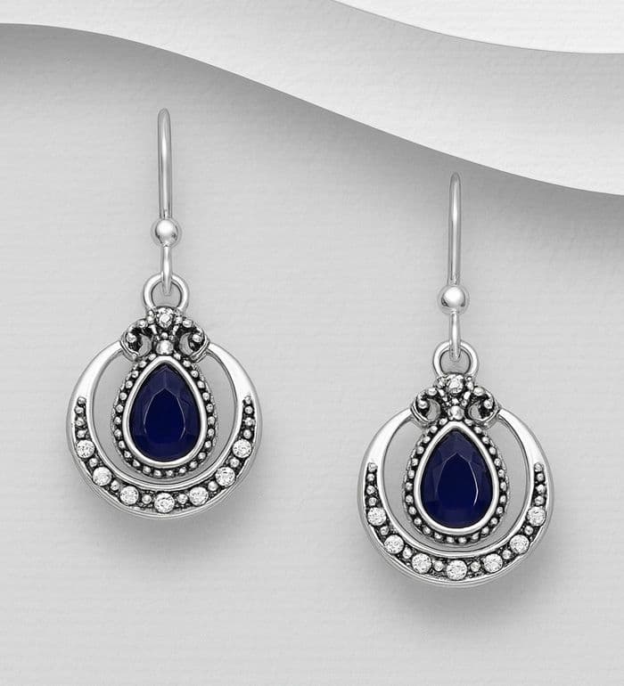 Stunning 925 Sterling Silver Hand Crafted Lapis Hook/Drop Earrings