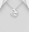 Stunning 925 Sterling Silver Oxidized Dolphin and Wave Pendant with Chain