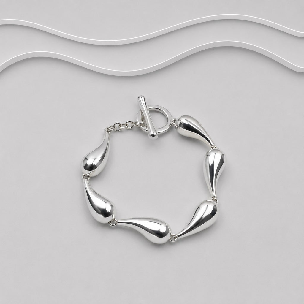 925 Sterling Silver Tear Drop Bracelet – Exclusive Design with T-Bar Clasp