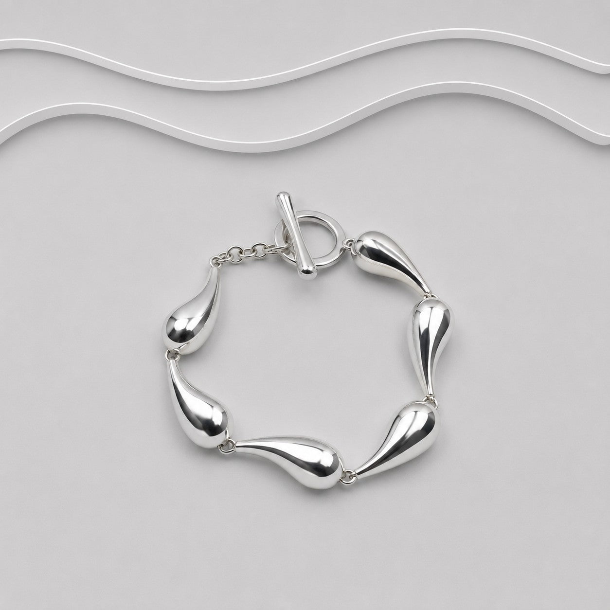 925 Sterling Silver Tear Drop Bracelet – Exclusive Design with T-Bar Clasp