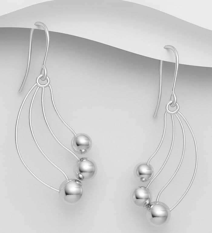 Triple Arc Silver Drop/Hook Earrings  925 Sterling Silver