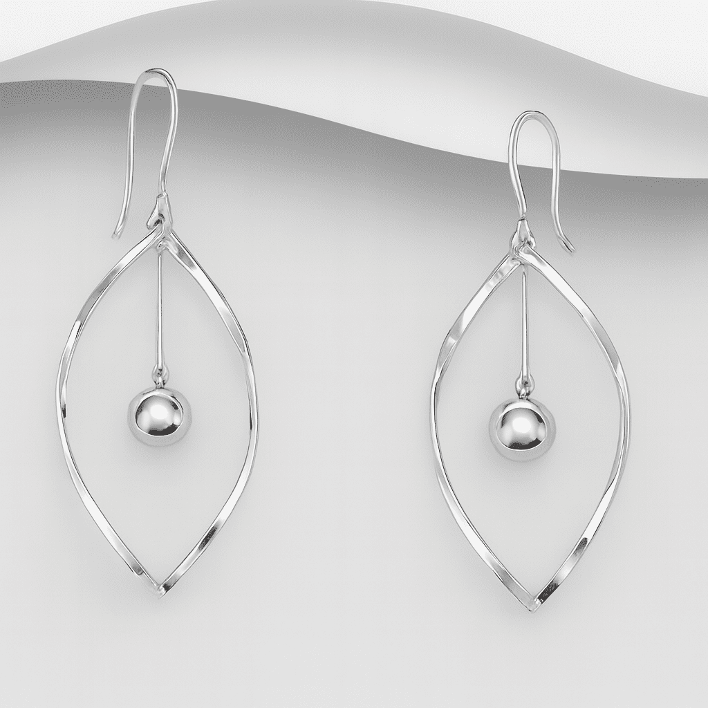 Wire Twist Drop/Hook Earrings With Hanging Ball  925 Sterling Silver